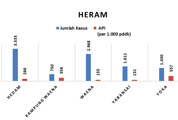 Grafik jumlah kasus malaria dan indikator Annual Parasite Incidence (API). -Jubi/Dok. Dinkes Kota Jayapura