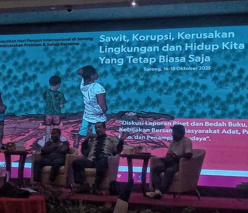 Direktorat Koordinasi dan Supervisi (Korsup) Wilayah V Komisi Pemberantasan Korupsi (KPK), Dian Patria perwakilan saat menjadi pembicara pada diskusi hari pangan internasional di Sorong, Sabtu (18/10/2025). – Jubi/Gamaliel