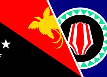 Bendera Papua Nugini dan Bendera Bougainville.