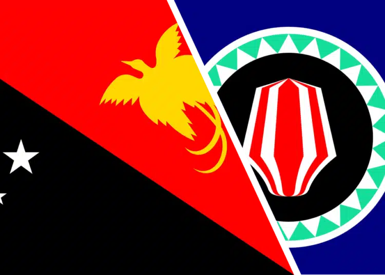 Bendera Papua Nugini dan Bendera Bougainville.